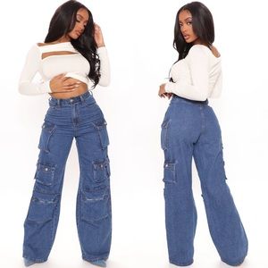Blue cargo pocket flares